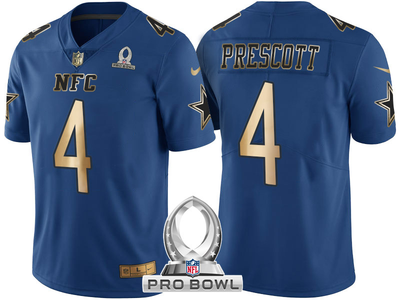 Men NFC Dallas Cowboys #4 Dak Prescott Nike Navy 2017 Pro Bowl Game Jersey